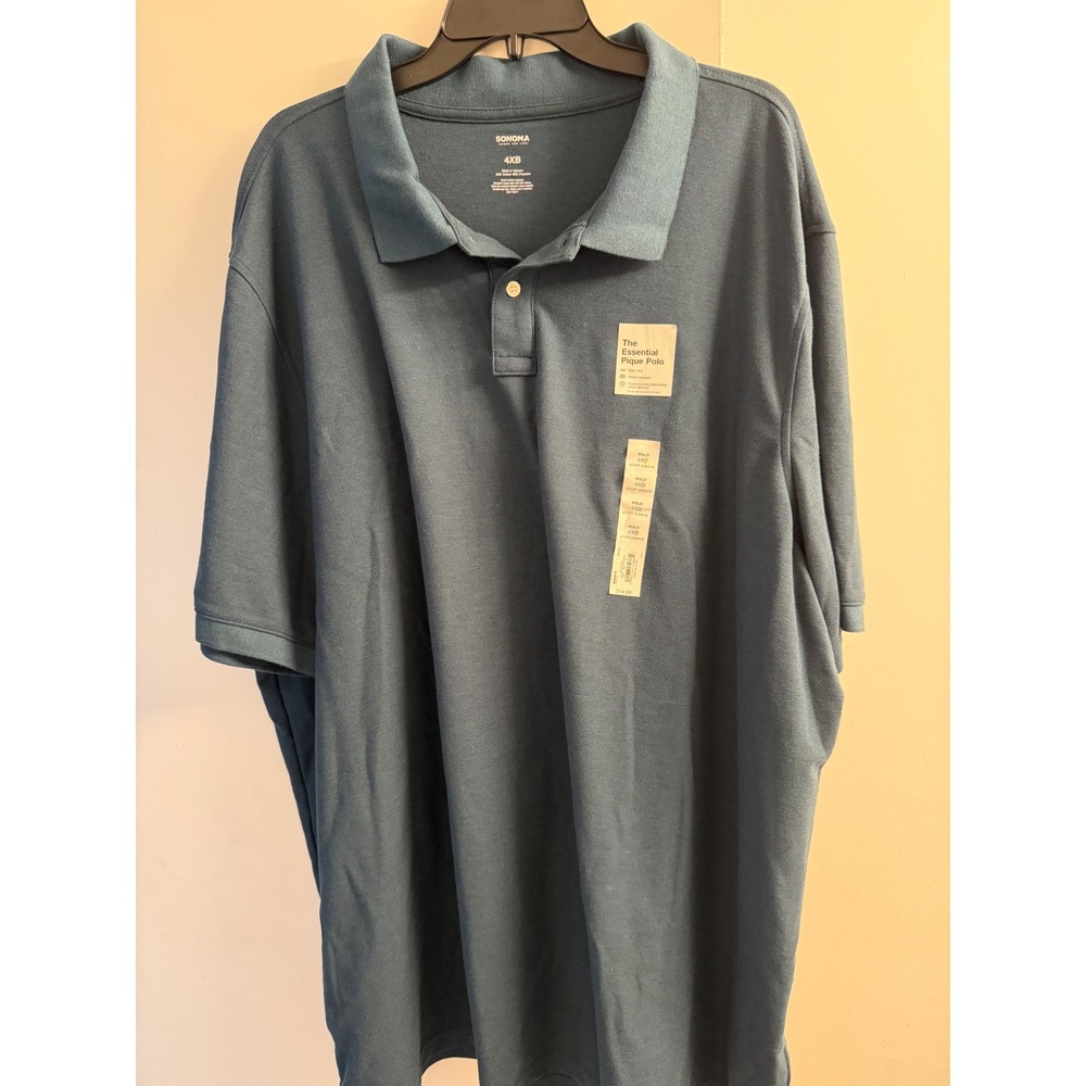 Sonoma Goods For Life Mens Essential Pique Polo Blue Gray 4XB New With Tags